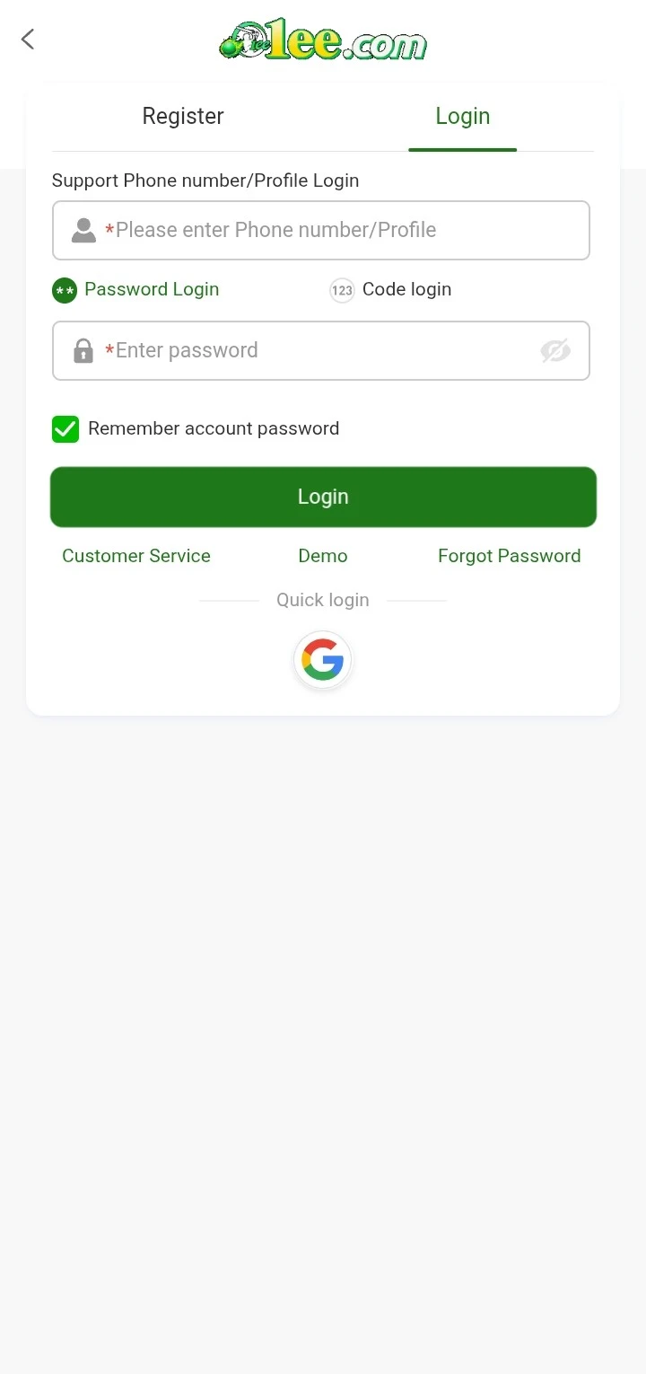 Login on 1EE Game - Login Screen After Installation